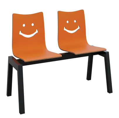 SMILE 2, dřevěná lavice do čekárny, 2-sedák, oranžová, kostra černá